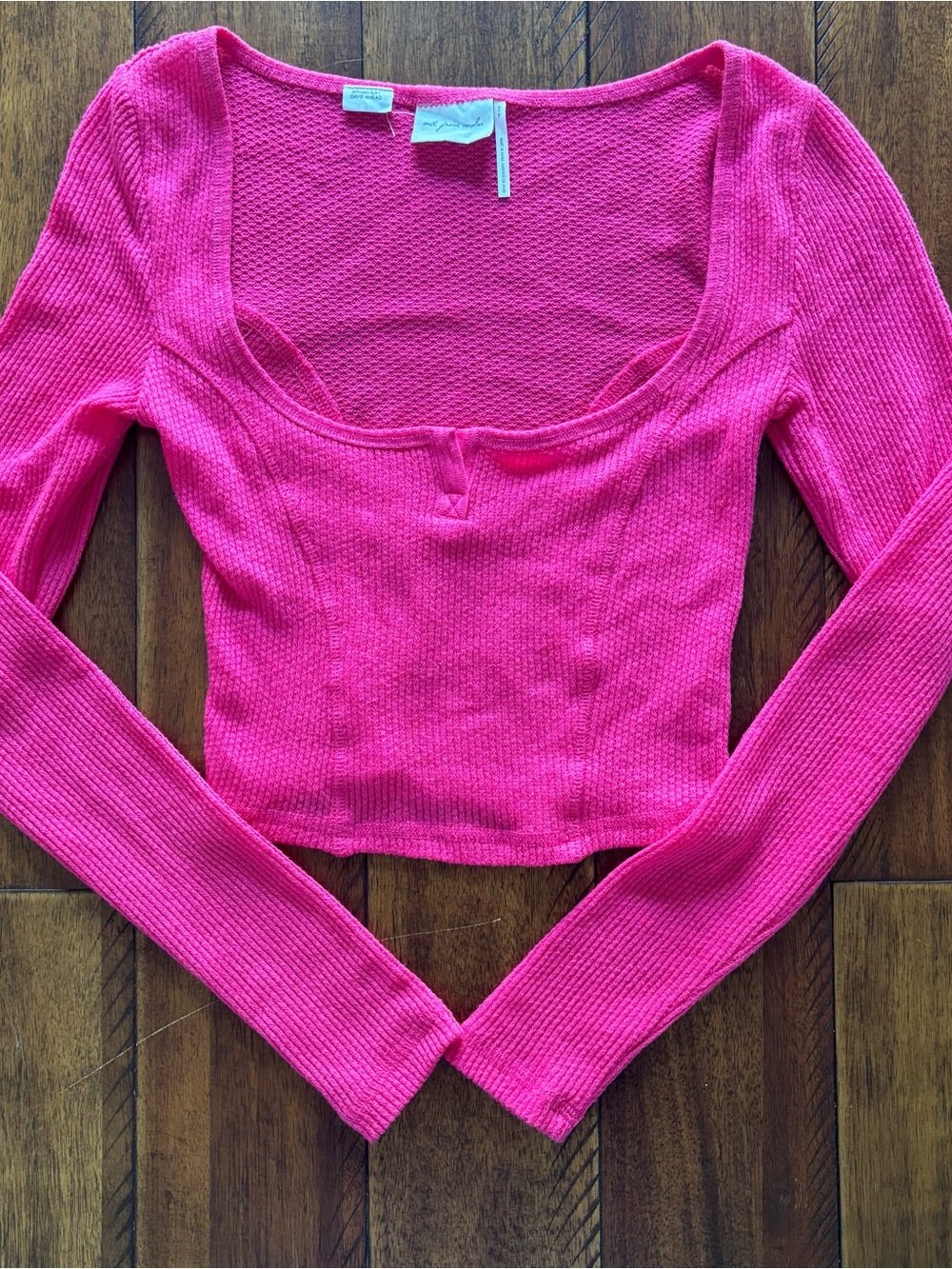 Urban Outfitters Out From Under Everyday Notch Neck Long Sleeve Tee in hot pink